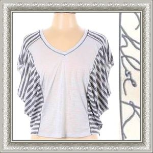 Chloe K short sleeve TShirt. Vneck. Gray striped.